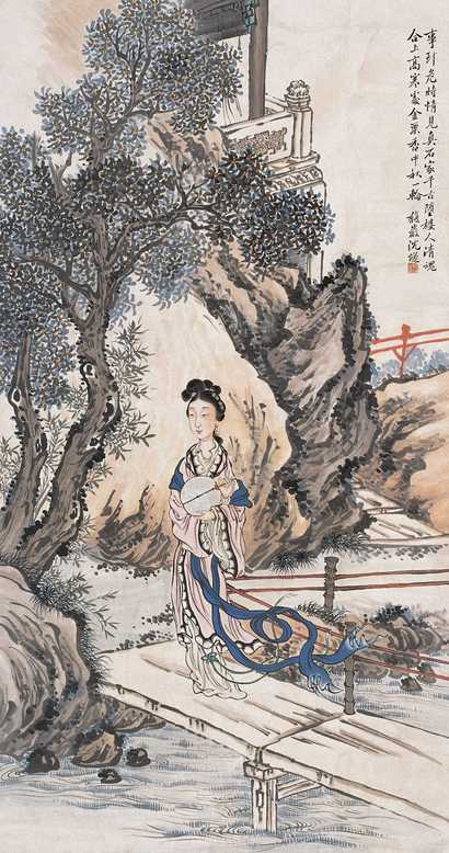 沈燧 仕女 立轴